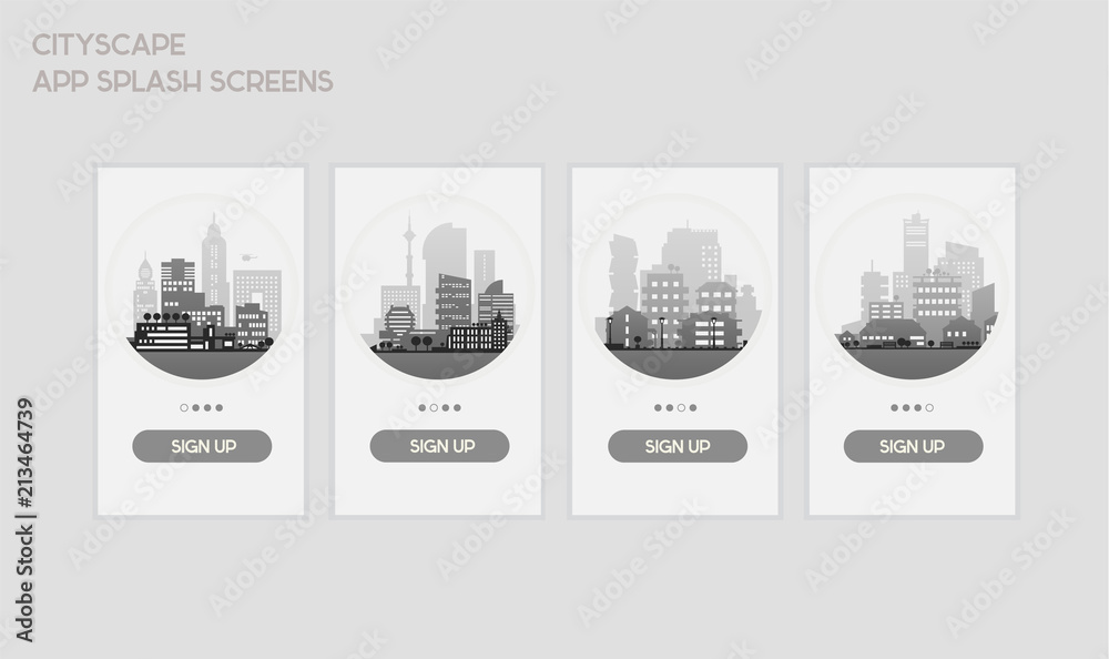 Obraz premium Flat design responsive UI mobile app splash screens mockups