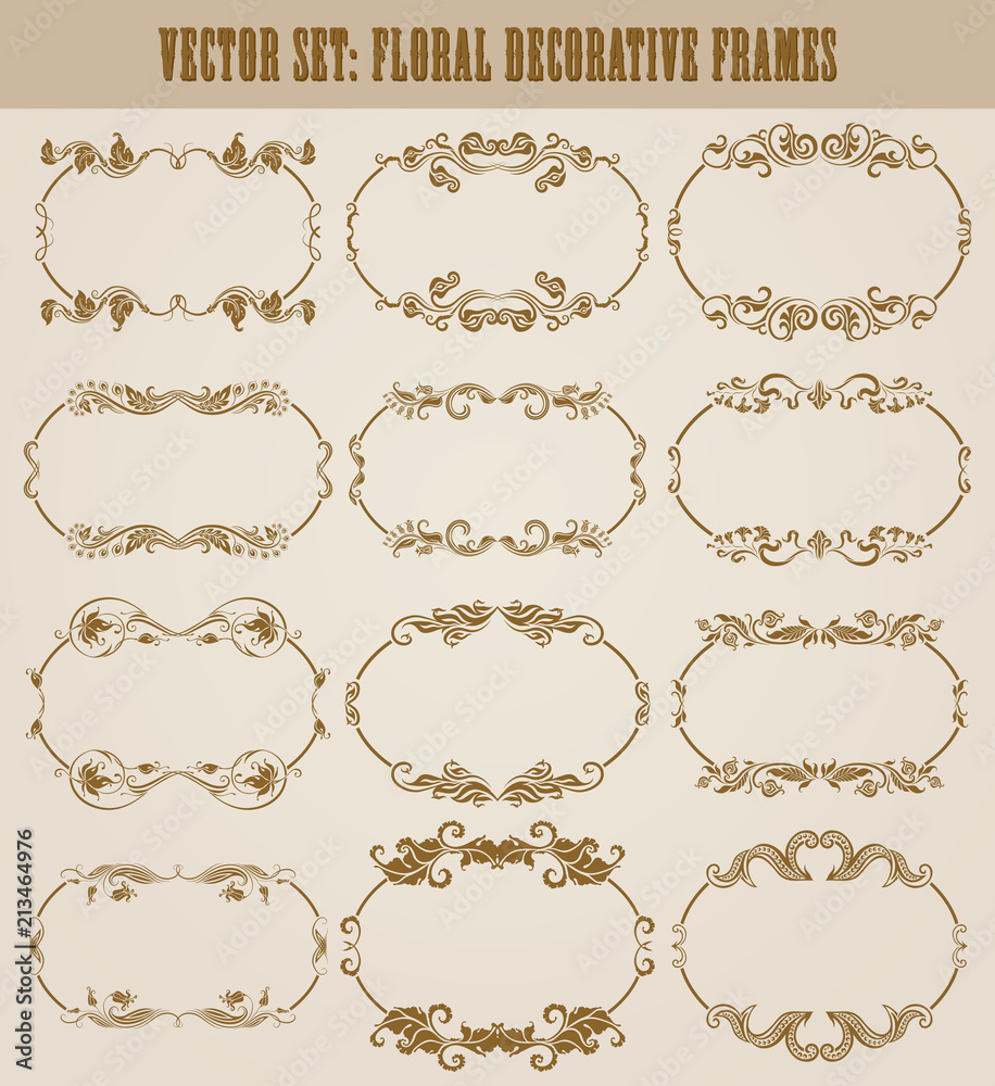 Vector set of decorative hand drawn elements, border, frame with floral elements for design of invitation, greeting, wedding, gift card, certificate, diploma, voucher. Page decoration in vintage style Vector set of decorative hand drawn elements, border, frame with floral elements for design of invitation, greeting, wedding, gift card, certificate, diploma, voucher. Page decoration in vintage style