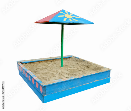 Sandbox and umbrella on a white background