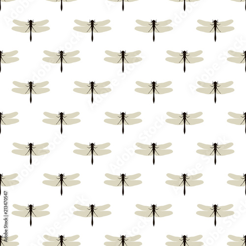 Dragonfly. Seamless pattern with dragonflies on white. Background of nature of insects.