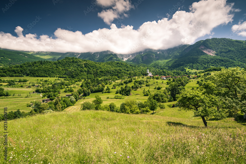 Obraz premium Dreznica mountain village in Slovenia Alps