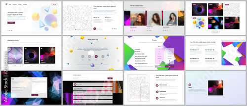 Vector templates for website design, minimal presentations, portfolio with vibrant geometric backgrounds made simple shapes in hipster style. UI, UX, GUI. Design of headers, features page, blog etc.