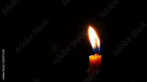 The White Flame from The Yellow Candle Swaying in The Close up Right Side Fame