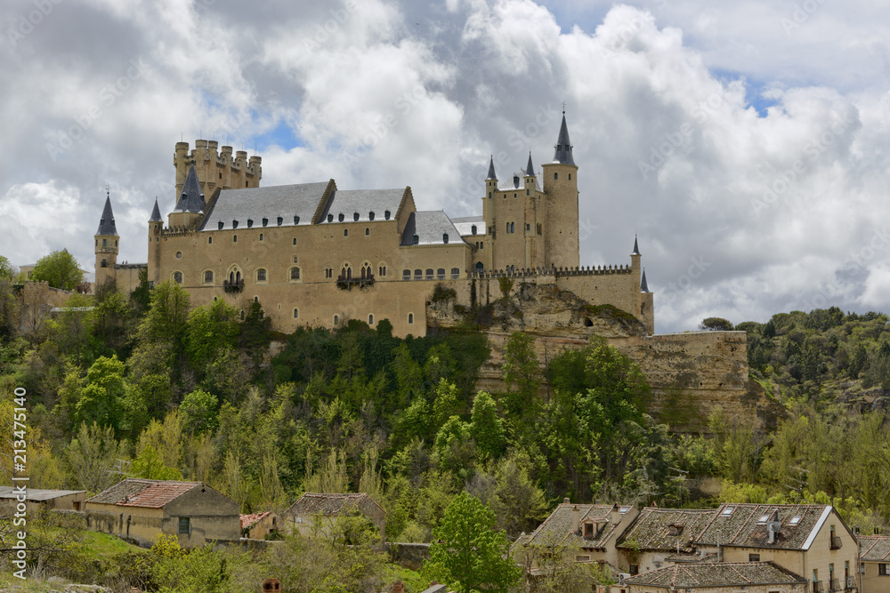 Alcazar de Segovia castle view from surroundings road