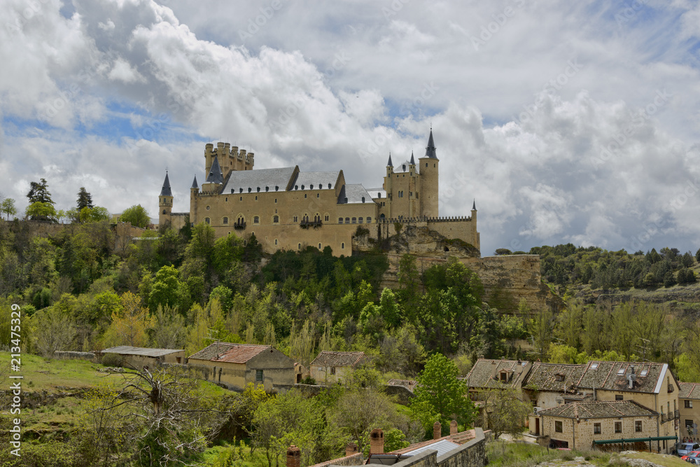 Alcazar de Segovia castle view from surroundings road