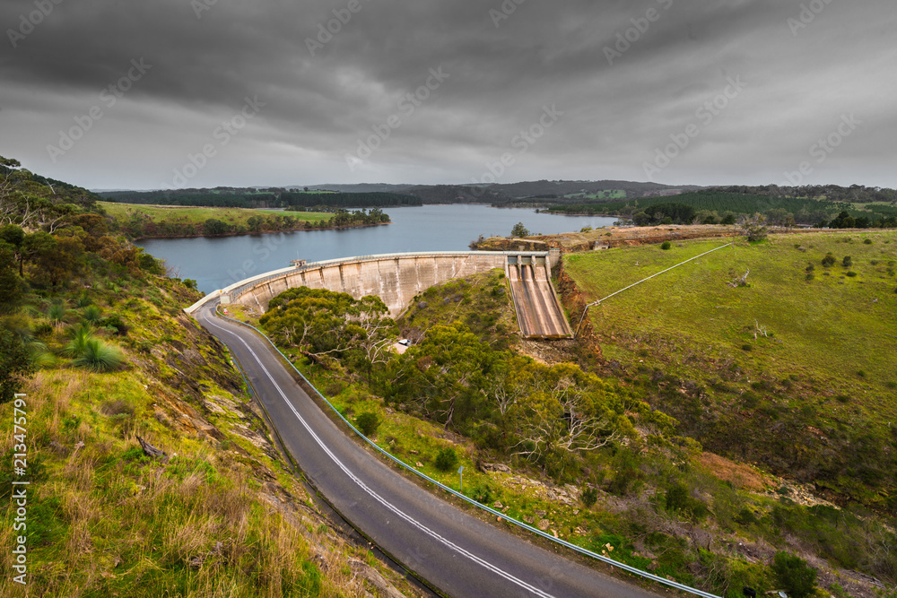 Myponga Reservoir Dam. Scenic South Australian Countryside Landscape in Fleurieu Peninsula