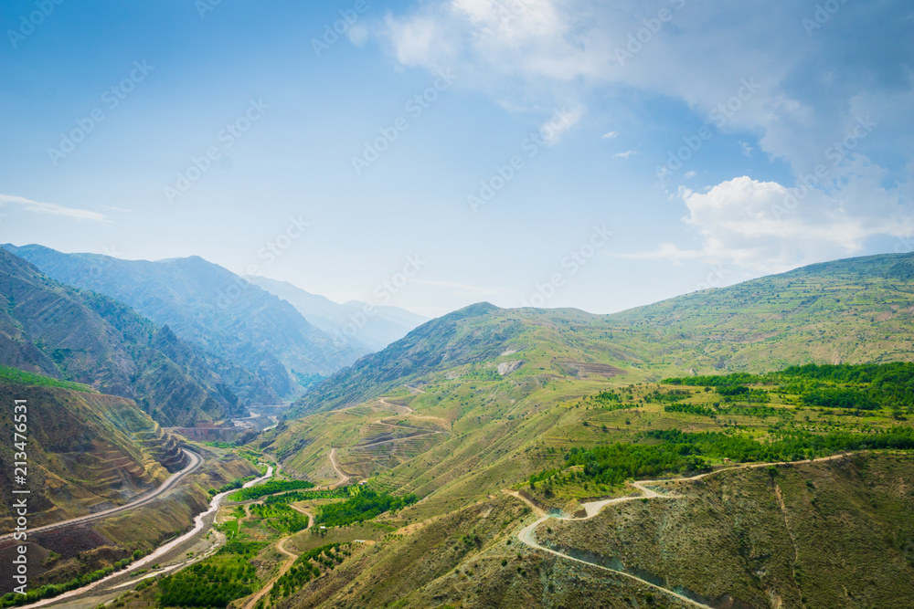Mountain landscape of Alamut mountain range in Alamut region in the South Caspian province of Daylam near the Rudbar region in Iran.