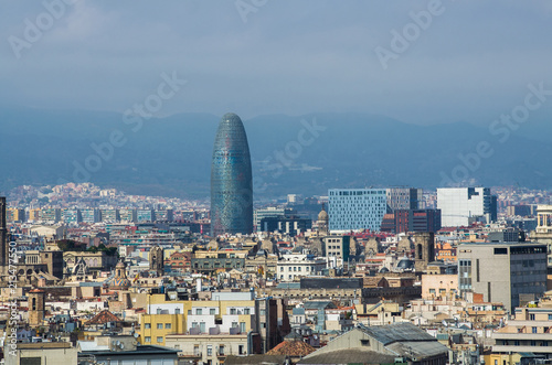 Canvas Print Scenic aerial view of the Agbar Tower in Barcelona in Spain