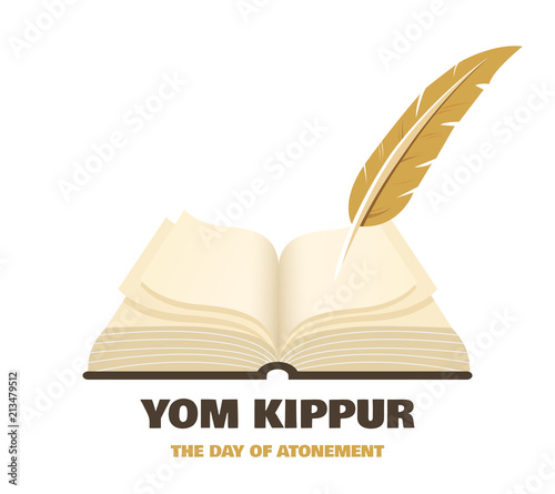 May You Be Inscribed In The Book Of Life For Good in Hebrew. Ancient book a symbol of Jewish holiday Yom Kipur.