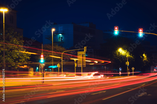 night street in the background of modern buildings