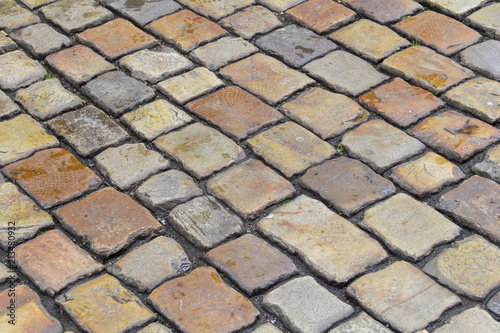 historic cobblestone pavement closeup