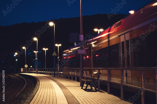 train is on the station at night