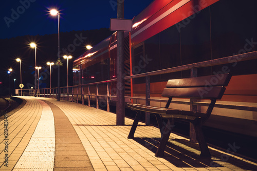 train is on the station at night