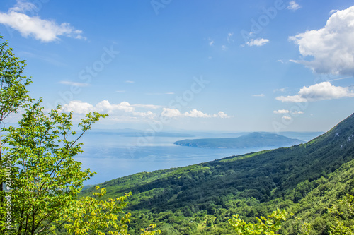 summer green nature forest mountain  sea landscape from above with beautiful view on paradise island