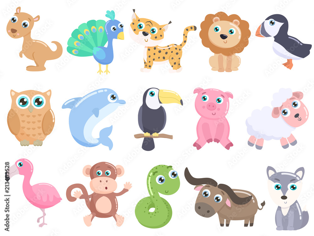 Cute cartoon animals set. Cute cartoon animals set.
