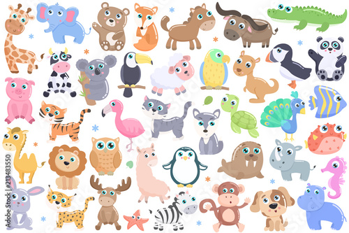 Fototapeta Naklejka Na Ścianę i Meble -  Cute cartoon animals set.