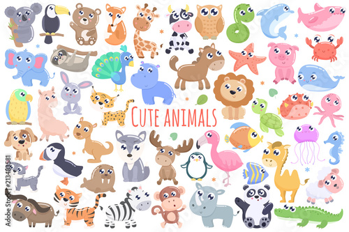Fototapeta Naklejka Na Ścianę i Meble -  Cute cartoon animals set.