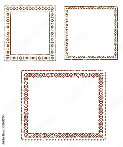 Square and rectangular borders, Native Americans ethnic patterns used. Grunge effect is removable.