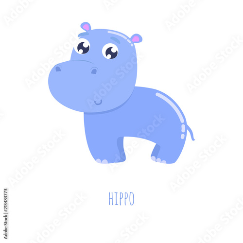 Cute hippo sticker vector illustration. Flat design.