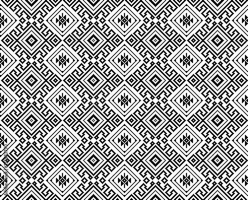 Seamless black geometric pattern. Thai, South East Asian ethnic style. Embroidery style.