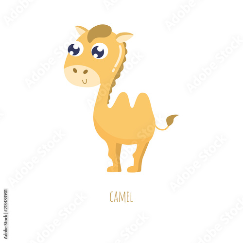 Cute cartoon camel vector illustration. Flat design.
