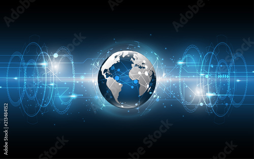 Global network connection World map abstract technology background global business innovation concept