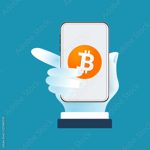 Bitcoin cryptocurrency Wallet with blockchain. cashless society.
