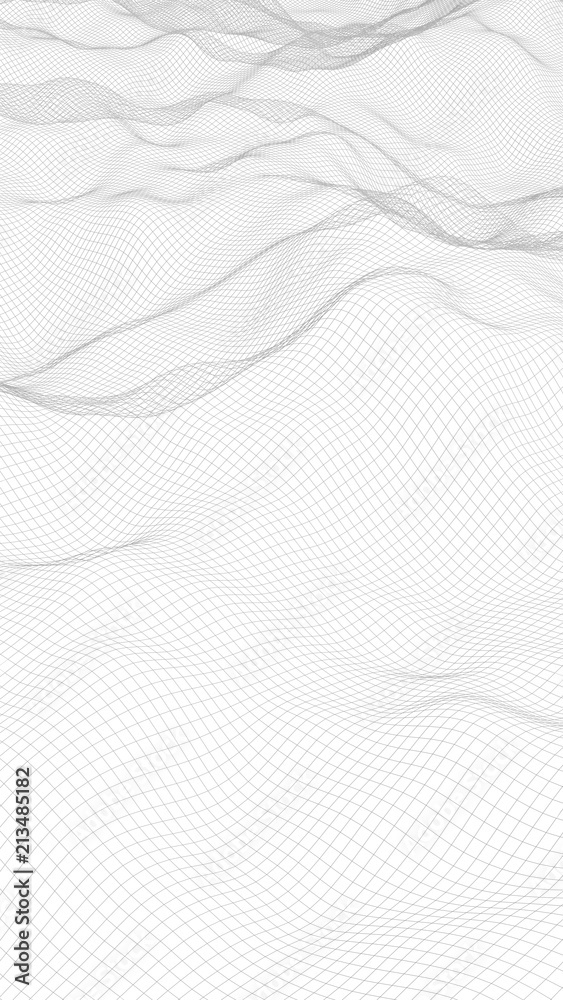 Abstract landscape on a white background. Cyberspace grid. Hi-tech network. Vertical image orientation. 3D illustration Abstract landscape on a white background. Cyberspace grid. Hi-tech network. Vertical image orientation. 3D illustration