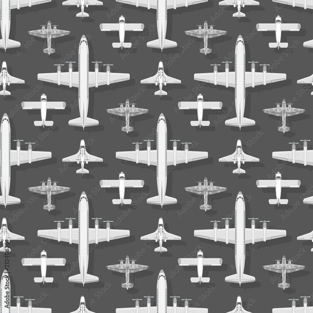 Airplane seamless pattern background vector illustration top view plane and aircraft transportation travel way design journey object.