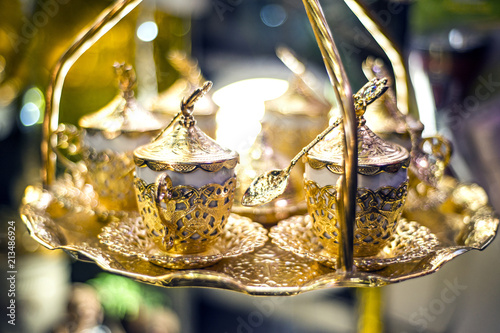 Copper covered Turkish coffee cup set photo