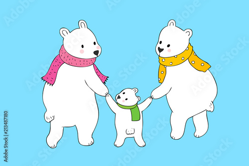 Cartoon cute family polar bear vector.