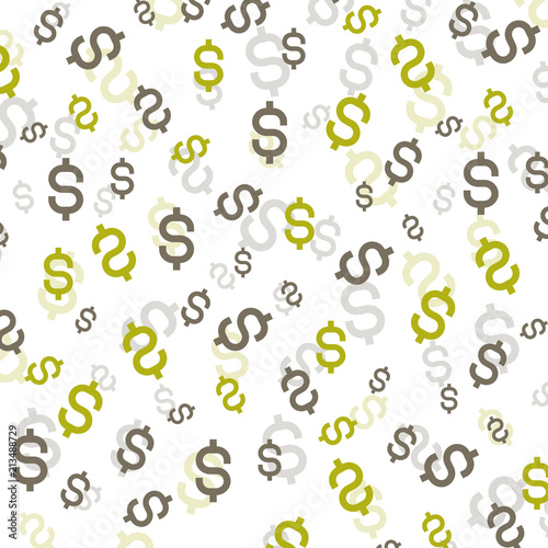 Money silhouette. Wallpaper and fabric design and decor. Vector illustration. Pattern of colorful Dolar on White Background.