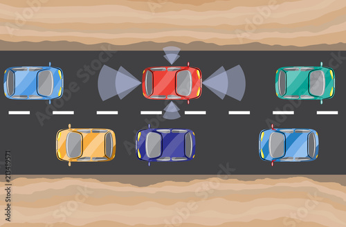 Driverless car, self-driving auto, view from above