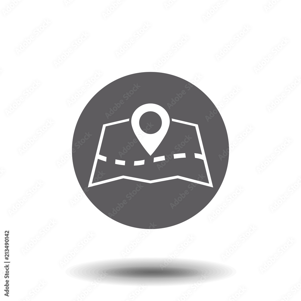 Flat location icon. Map with a pin isolated on white. Treasure map Flat location icon. Map with a pin isolated on white. Treasure map