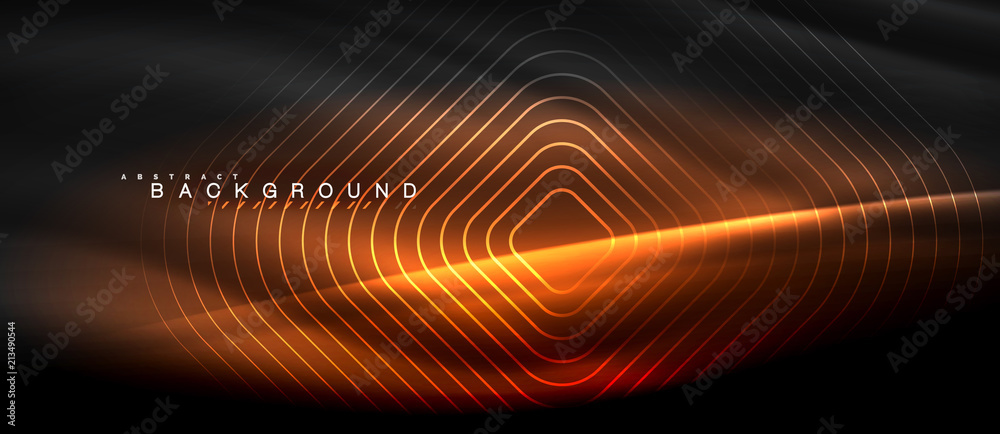 Neon glowing lines, magic energy space light concept, abstract background wallpaper design