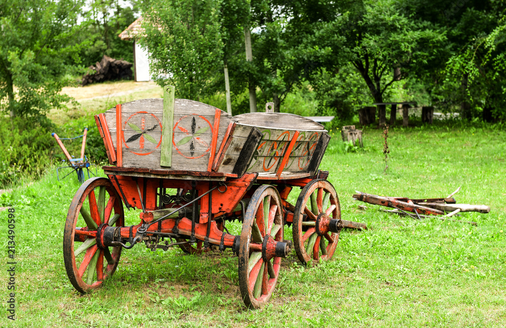 Vintage wooden cart in village