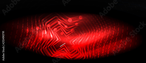 Neon glowing wave, magic energy and light motion background. Wallpaper template, hi-tech future concept