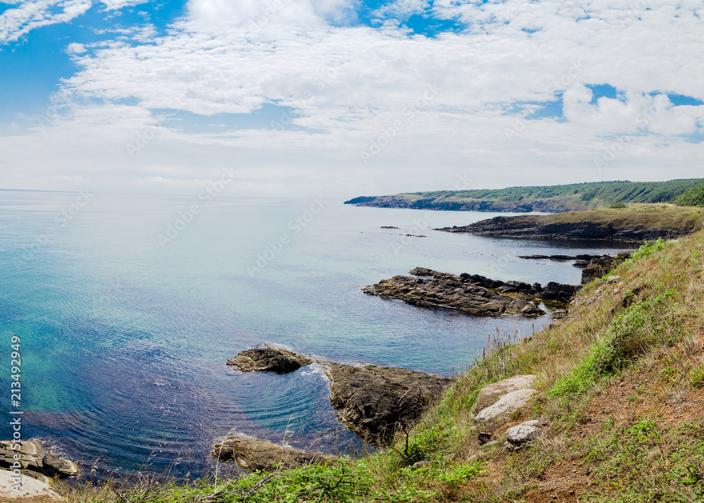 Fototapeta premium Beach of the Black Sea in Sinemorets, Bulgaria.View of coast near Sinemorets in Bulgaria.