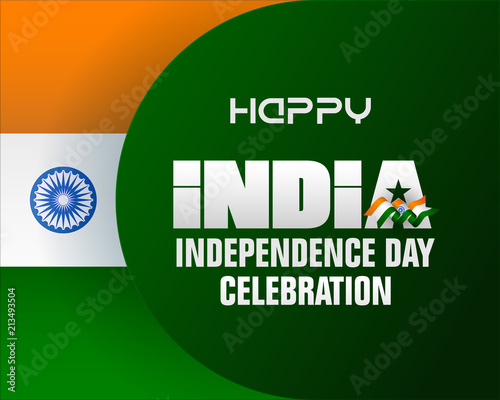 Holiday design, background with 3d texts, national flag colors and spinning wheel, for fifteenth of August, India Independence day, celebration