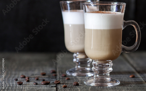 coffee latte with coffee beans photo