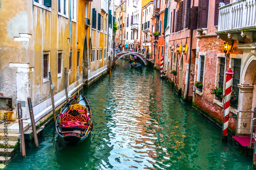Gondola Overlooking Venetian Bridge in Venice, Italy