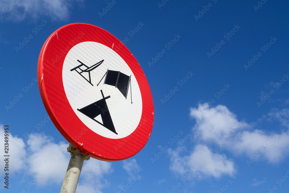 Dutch road sign: forbidden objects at the beach Dutch road sign: forbidden objects at the beach