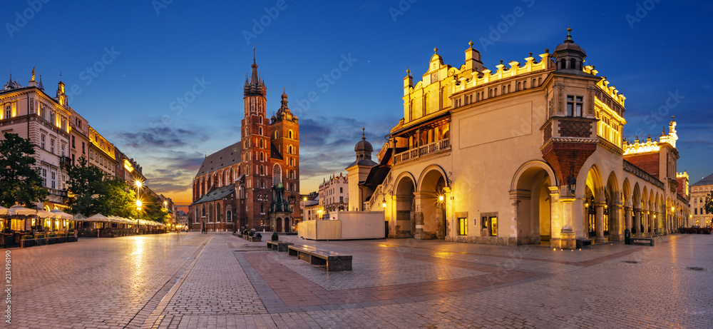 Krakow, Poland-June 2018: Main Market Square,Sukiennice ,Krakow, Poland.