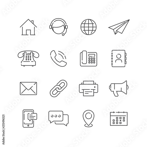 Set of contact us icons, line style.