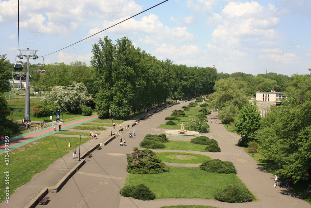 Walking alleys in the Silesian Park - view from the cable car Walking alleys in the Silesian Park - view from the cable car