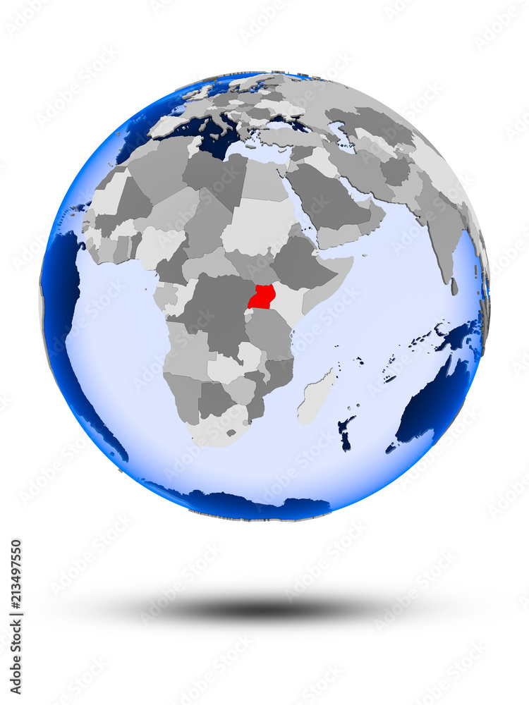 Naklejka premium Uganda on globe