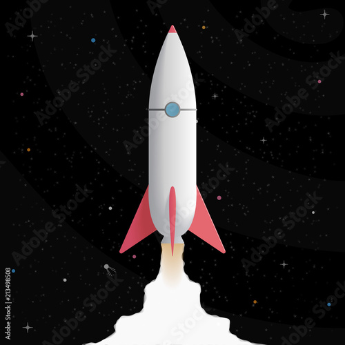 Rocket launch on dark space background