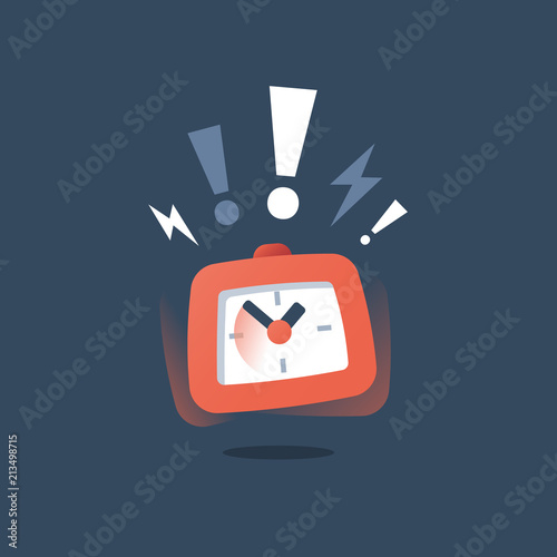 Deadline concept, last minute chance, loud ringing alarm clock, time ending, limited offer, fast service, task management