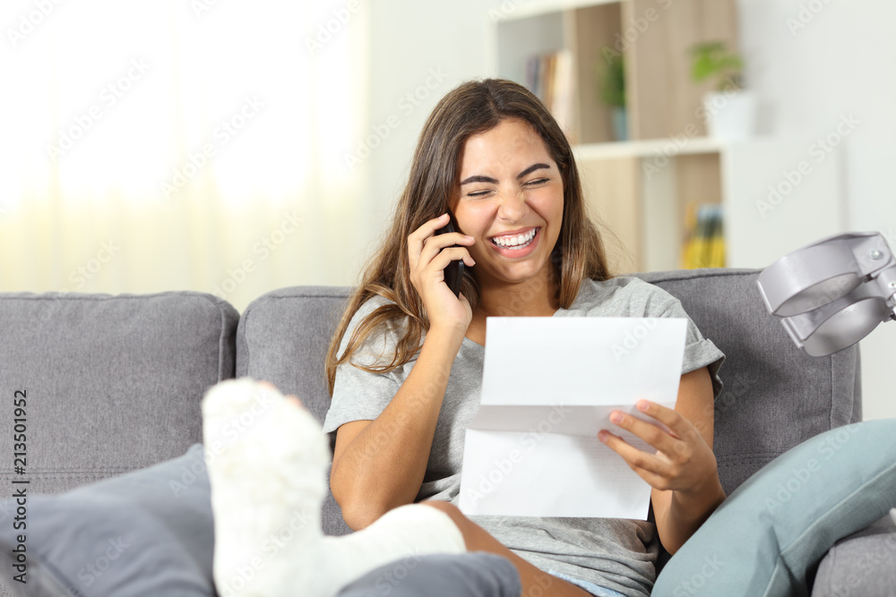Excited disabled girl confirming letter good news Excited disabled girl confirming letter good news