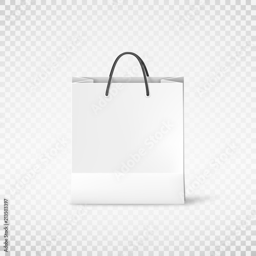White shopping paper bag. Bag template. Vector illustration isolated on transparent background